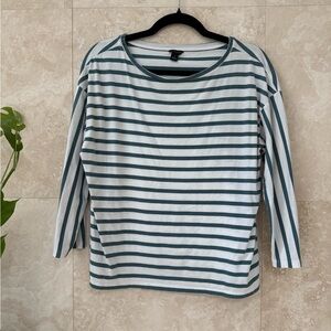 Ann Taylor Striped Top Womens Medium Blue White 3/4 Sleeve Cotton
